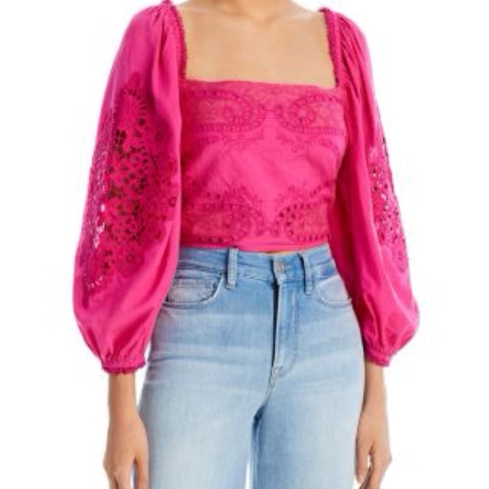 Farm Rio Pink Eyelet longsleeve crop top XS